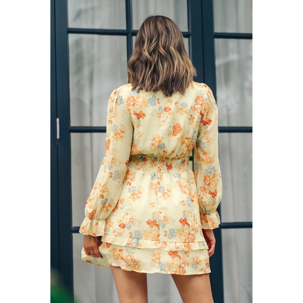 Celina V-neck‎ Floral Lace Up Mini Dress - Picture 2 of 8